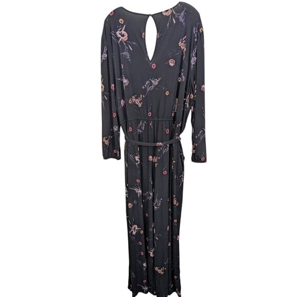 Maurices Jumpsuit Womens 4X Long Sleeve Floral Black Wide Leg Flowy Pockets Belt - Picture 3 of 6
